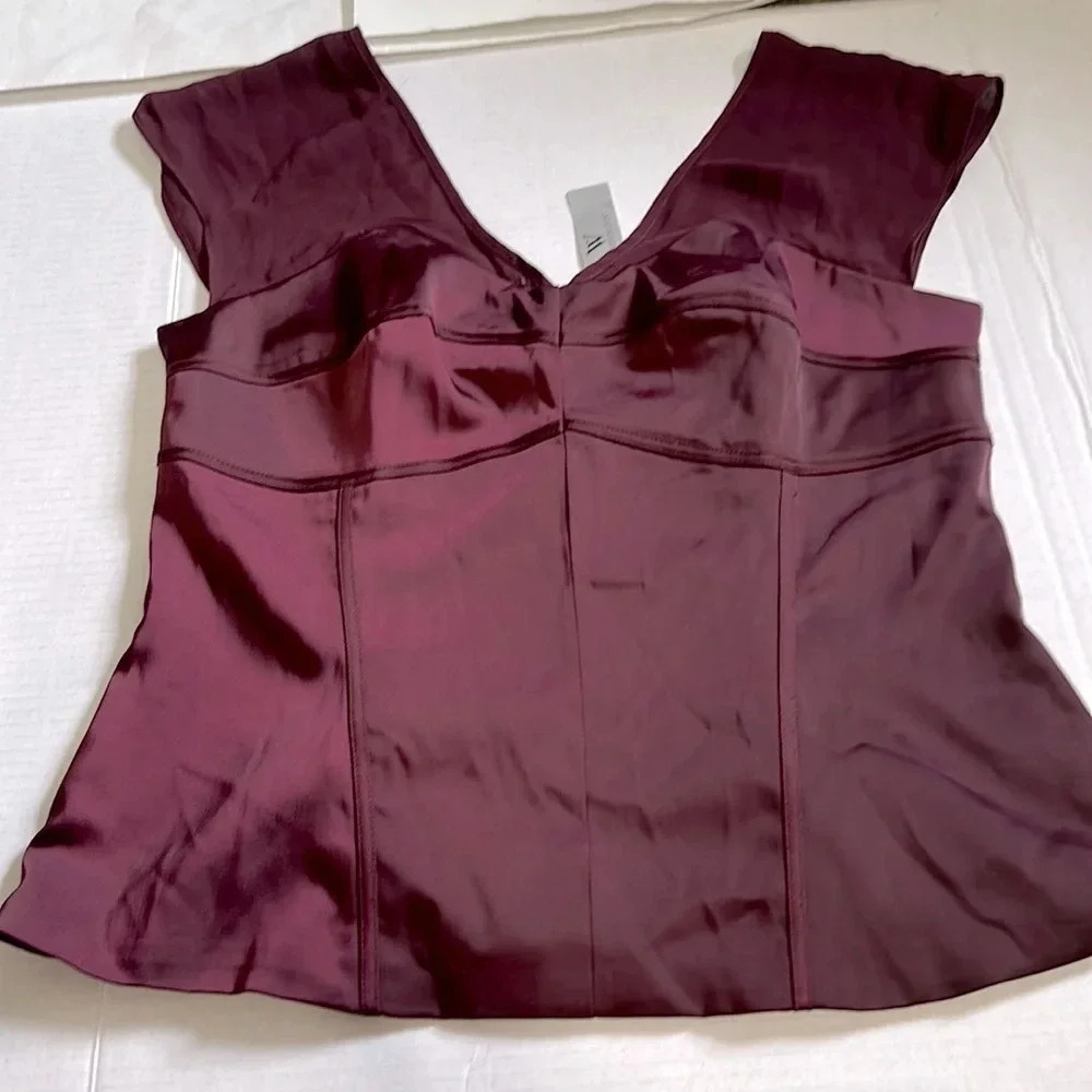 WORTHINGTON Burgundy Short Sleeve Corset Blouse Mesh size 14 NWT